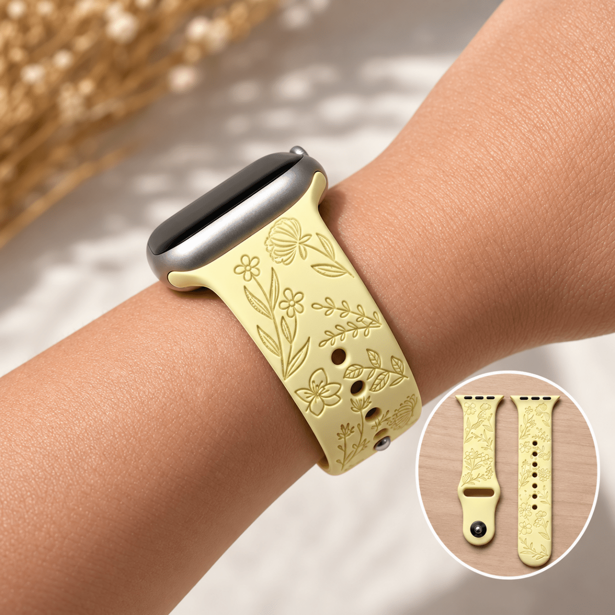 Butterflies & Roses Apple Watch Strap, Engraved Silicone Watch Band Parent Listing Accessories Gifts UK