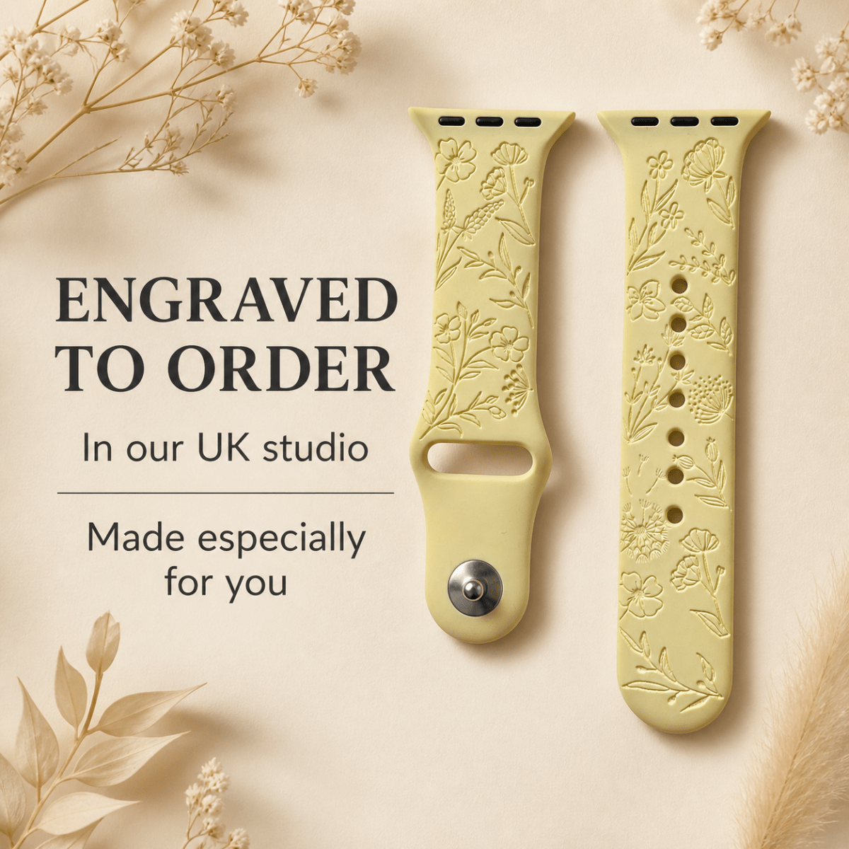 Butterflies & Roses Apple Watch Strap, Engraved Silicone Watch Band Parent Listing Accessories Gifts UK