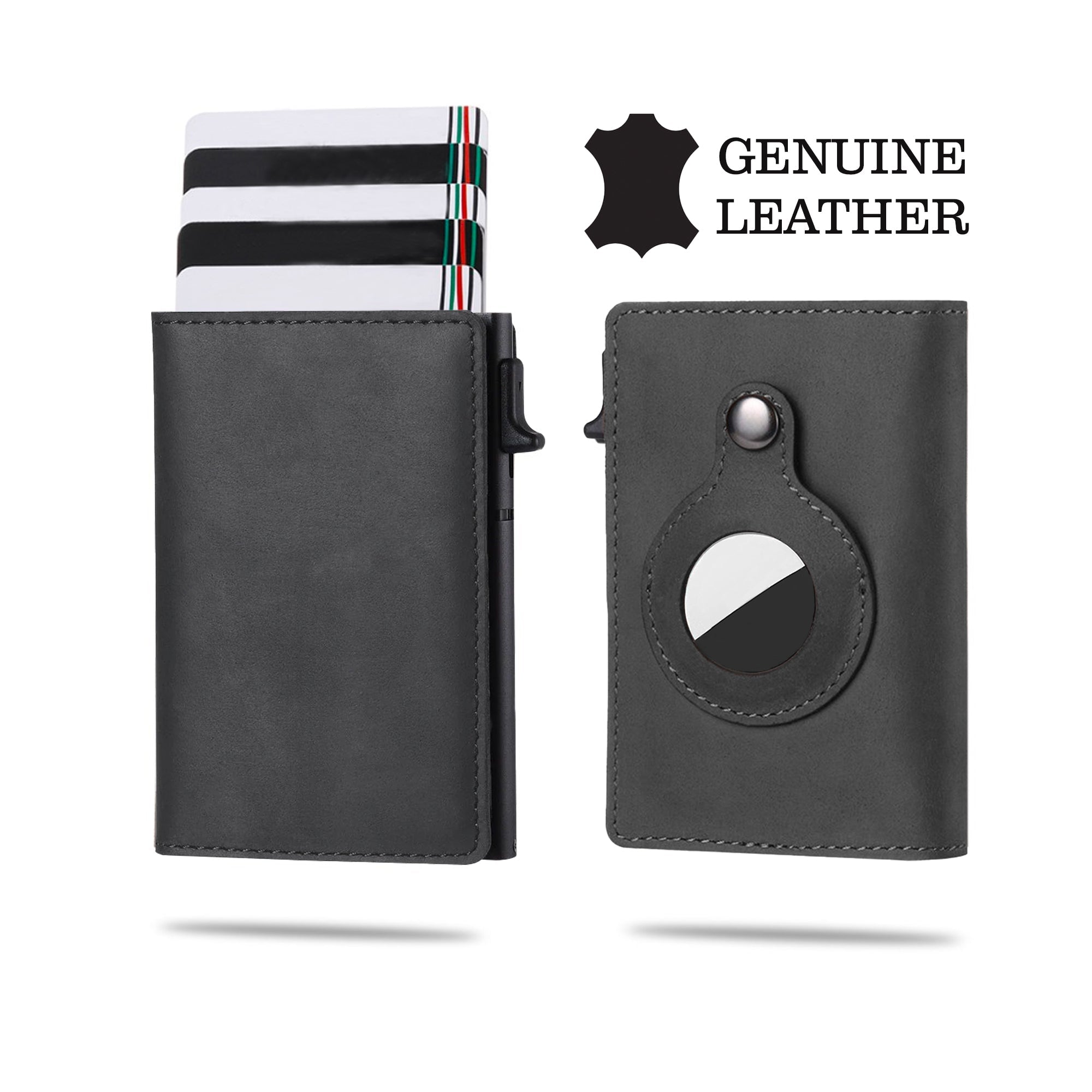 AirTag Wallet Minimalist Genuine Leather Wallet Card Holder Pop Up Wallet | RFID Wallet Wallets Black  Accessories Gifts UK