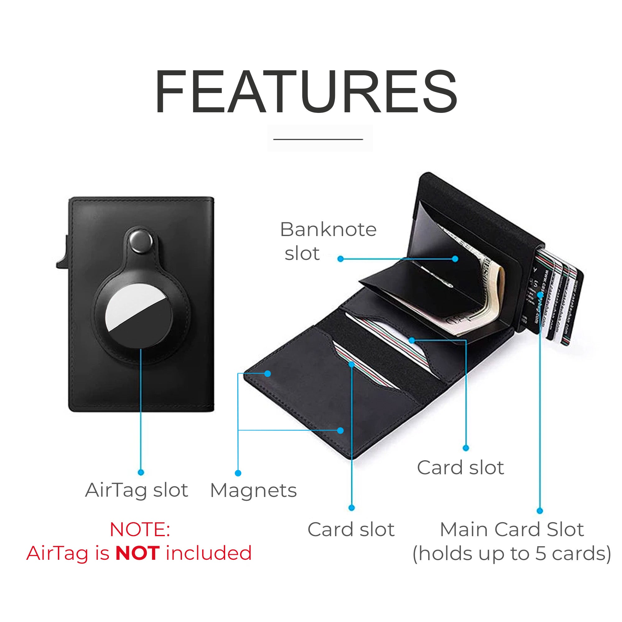 Porte-carte RFID Airtag Wallet, Airtag Wallet RFID