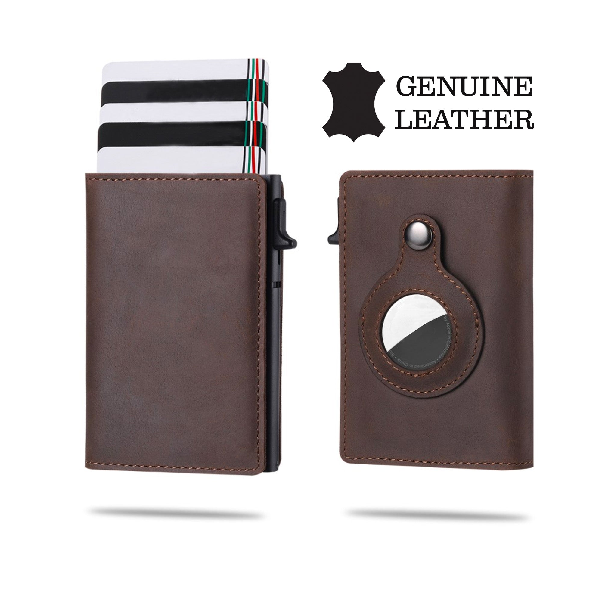 AirTag Wallet Minimalist Genuine Leather Wallet Card Holder Pop Up Wallet | RFID Wallet Wallets Dark Brown  Accessories Gifts UK