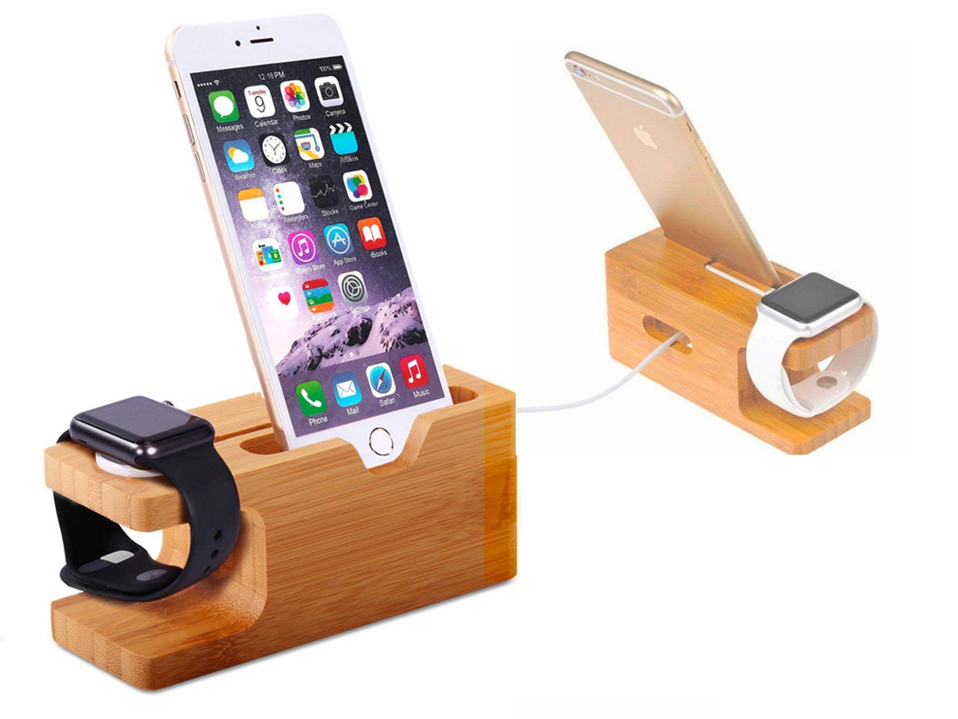 Bamboo Wood Charging Station iPhone And Apple Watch Dock