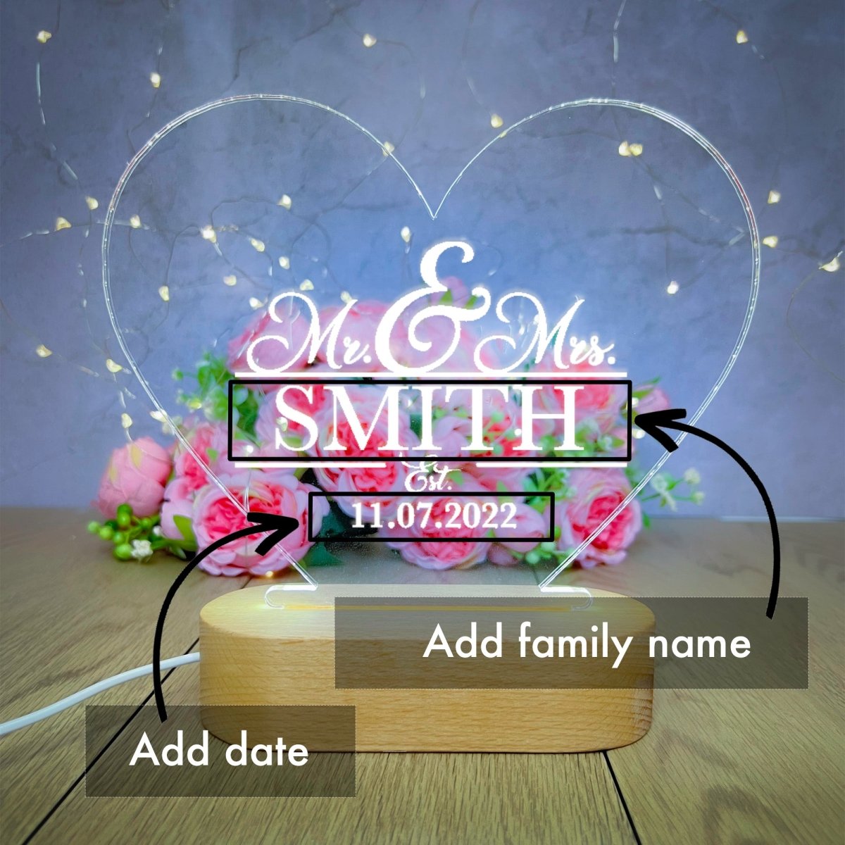 Mr And Mrs Gifts Personalised Engagement Gifts Wedding Gifts Anniversary Gifts | LED Lamp Night Light    Accessories Gifts UK