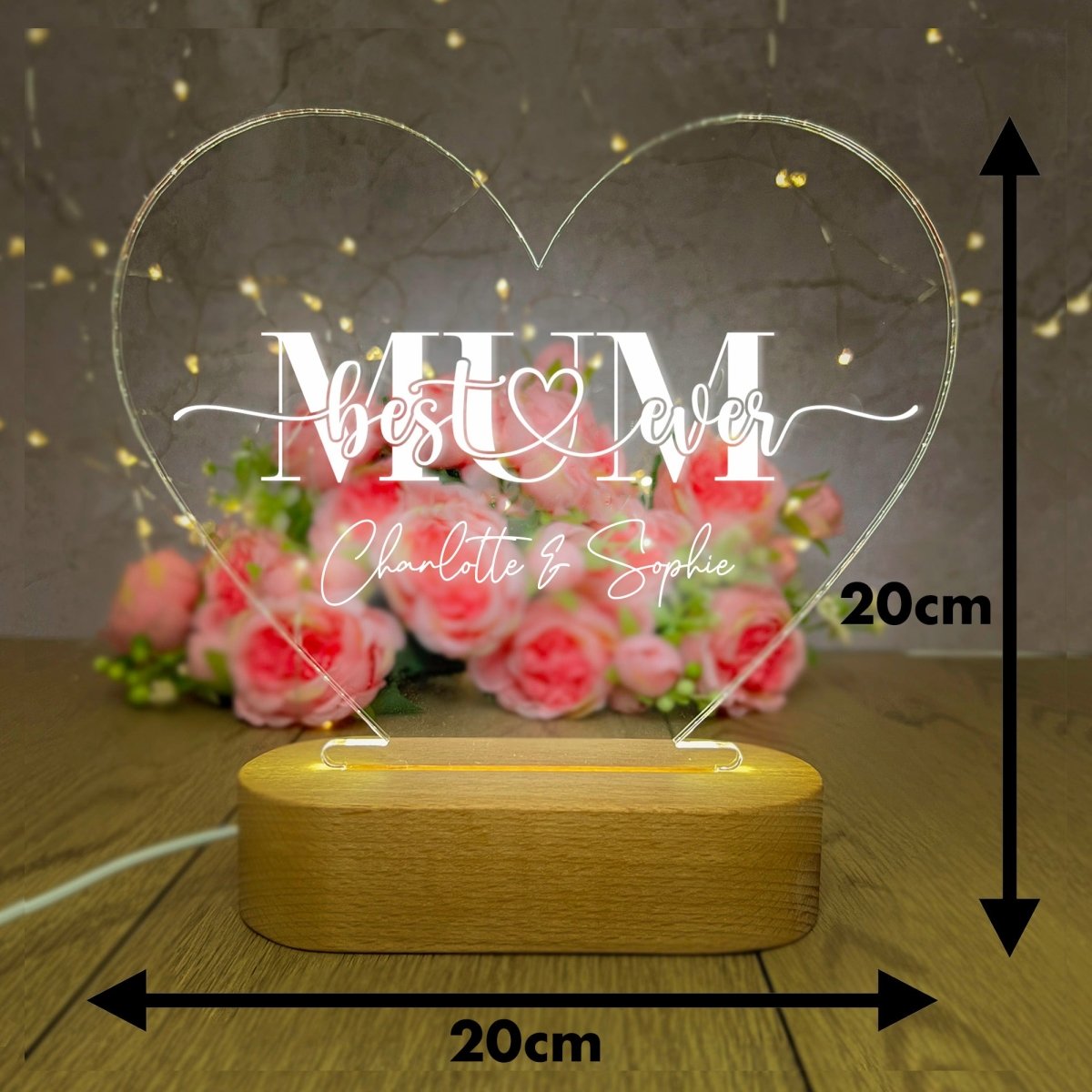 Personalised Gifts For Mum Best Mum Ever Heart LED Lamp Light