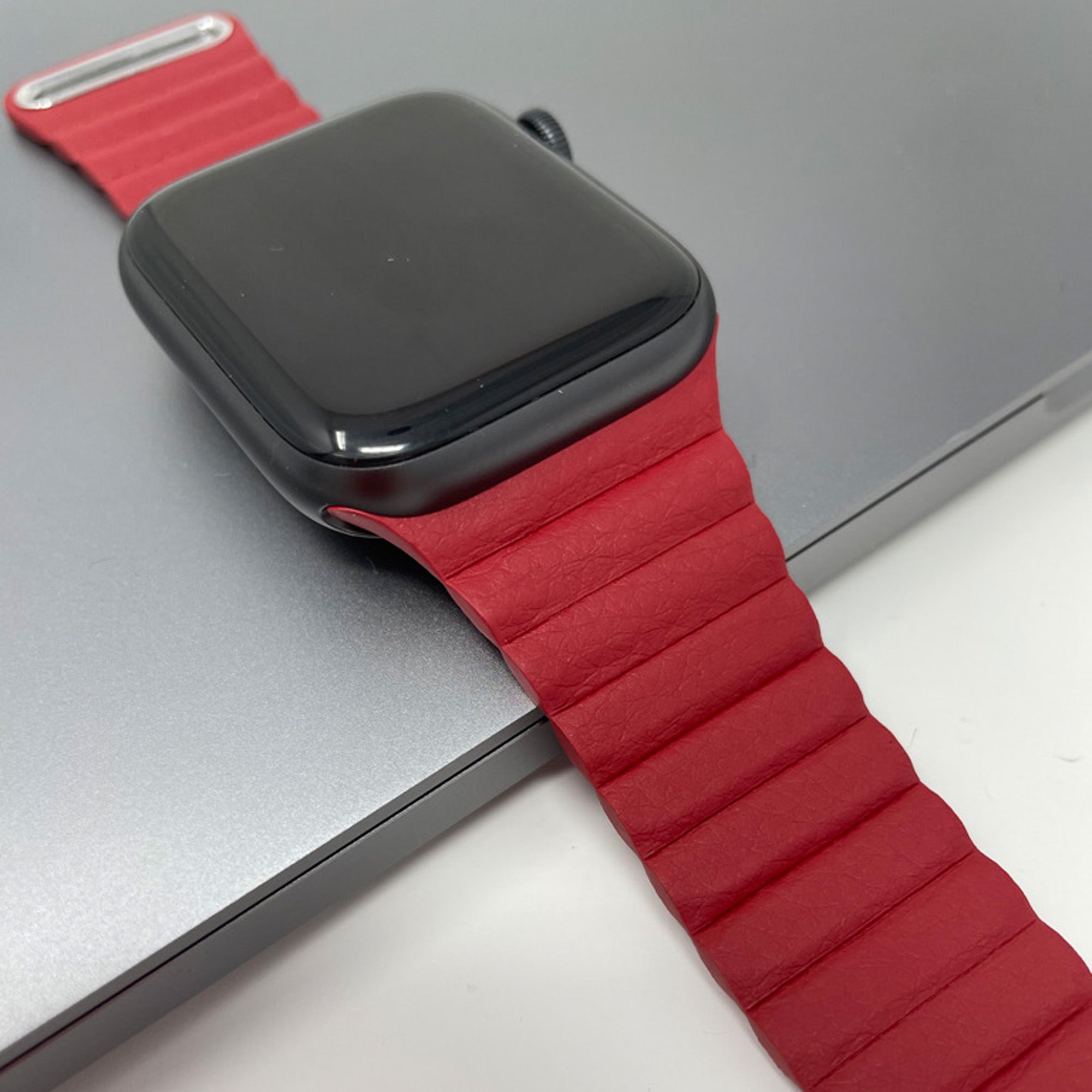 Red Genuine Leather Magnetic Loop for Apple Watch Leather Loop 38 / 40 / 41mm  Accessories Gifts UK