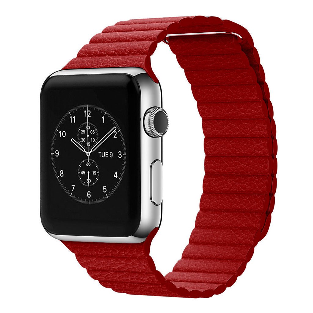 Red Genuine Leather Magnetic Loop for Apple Watch Leather Loop   Accessories Gifts UK