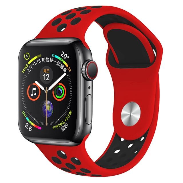 Red/Black Silicone Sport Strap for Apple Watch Silicone Bands 38 / 40 / 41mm S-M Accessories Gifts UK