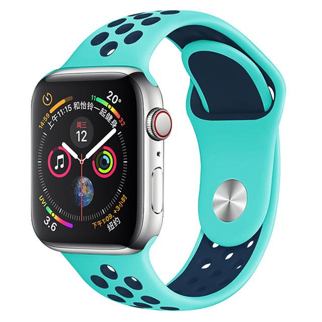 Turquoise/Midnight Blue Silicone Sport Strap for Apple Watch Silicone Bands 38 / 40 / 41mm S-M Accessories Gifts UK